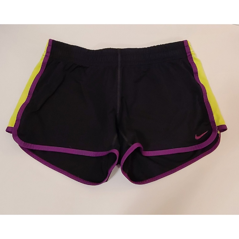 Womens Nike DriFit High Rise Tempo Running Shorts Lined Black Purple Yellow Sz S